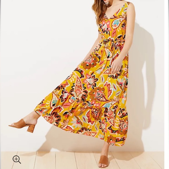 Loft Paisley Floral Tie Waist Maxi Dress - Picture 1 of 11